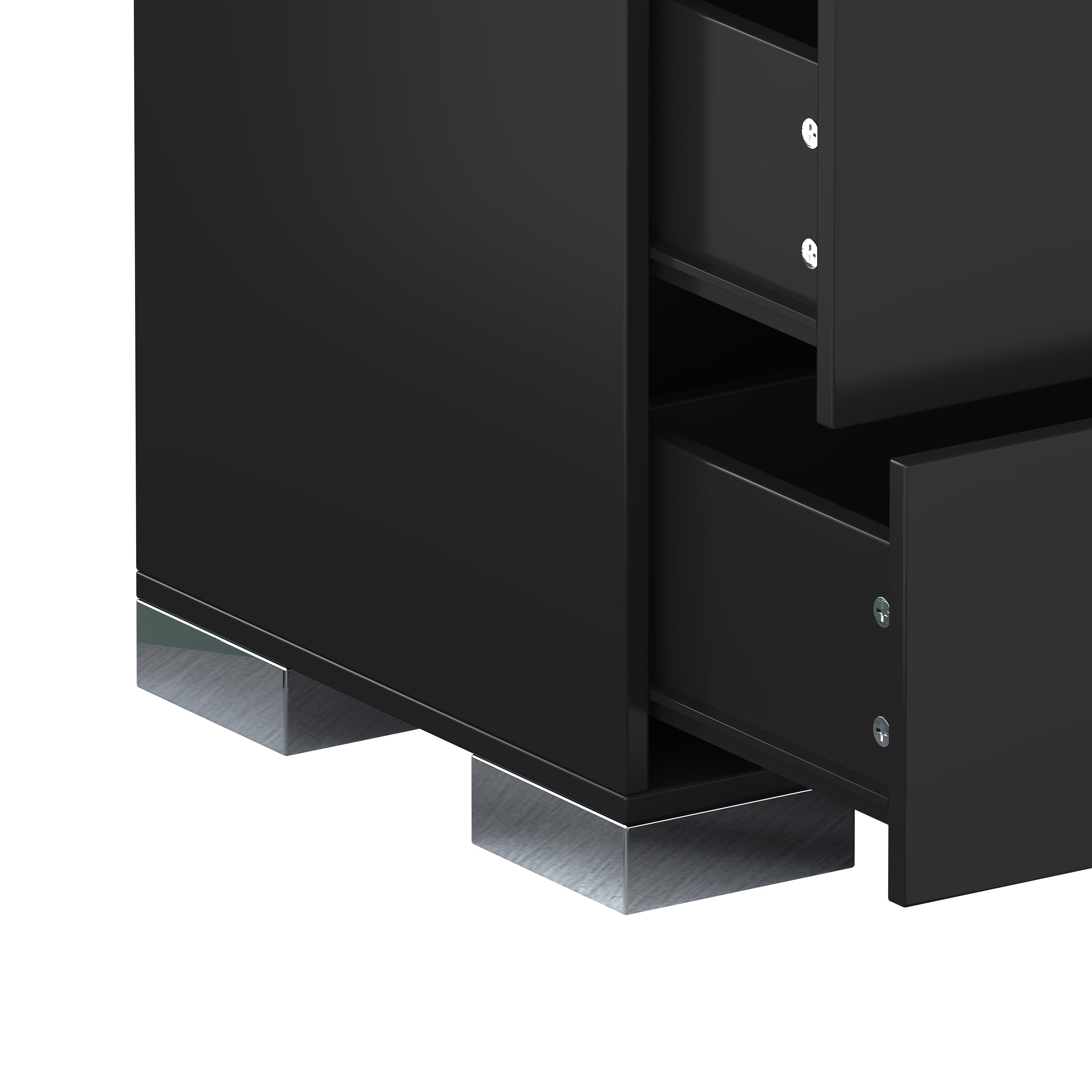 Black Mirrored Bedside Nightstand – Modern 2-Drawer Table
