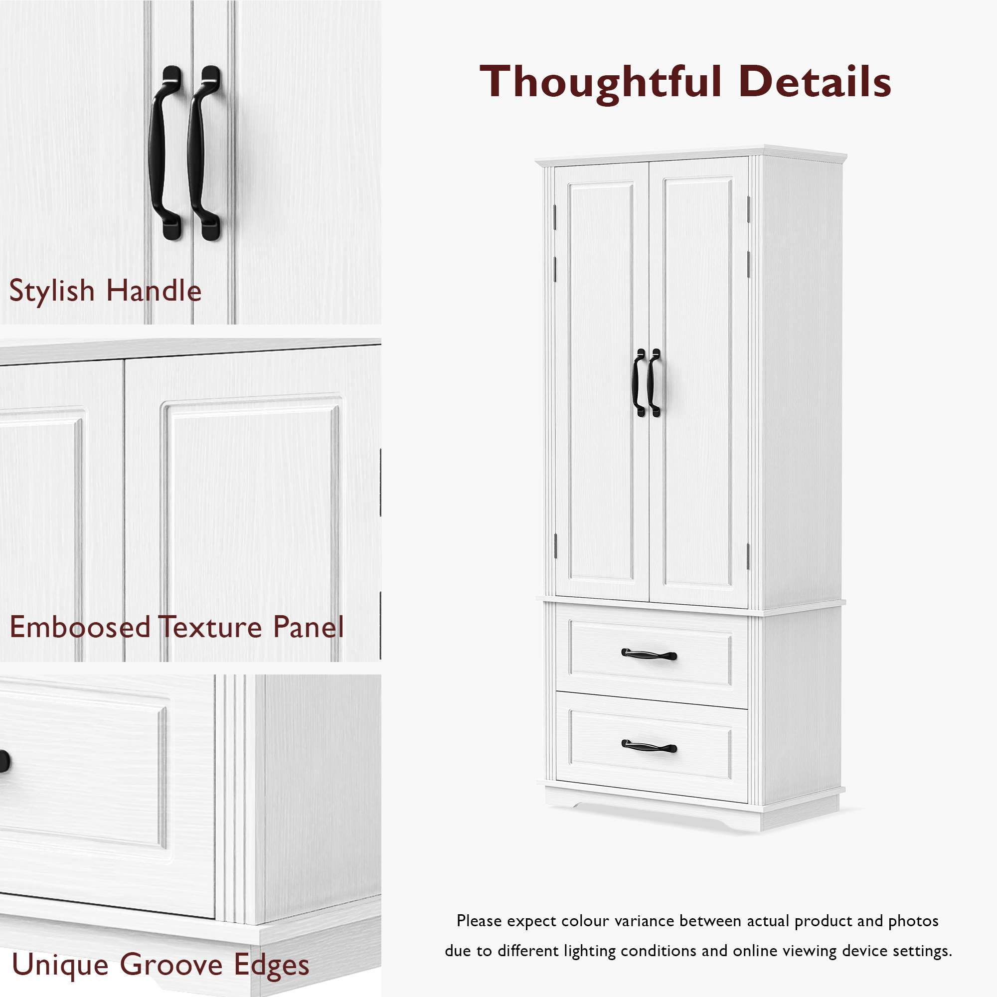 K&K 71" Farmhouse Kitchen Pantry Cabinet with Storage, White