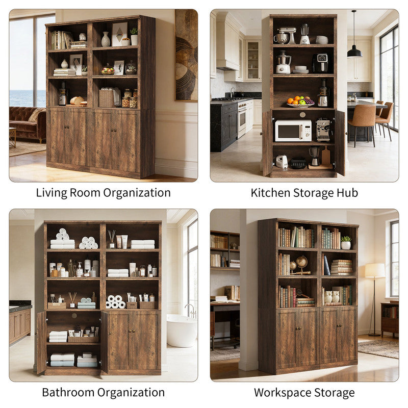 CATLK 81.50" Tall Storage Cabinet - Side Cabinet with Storage Shelves, Narrow Bookcase with 2 Doors, 3 Open Shelves & USB Port for Bathroom, Living Room or Kitchen, Rustic Brown