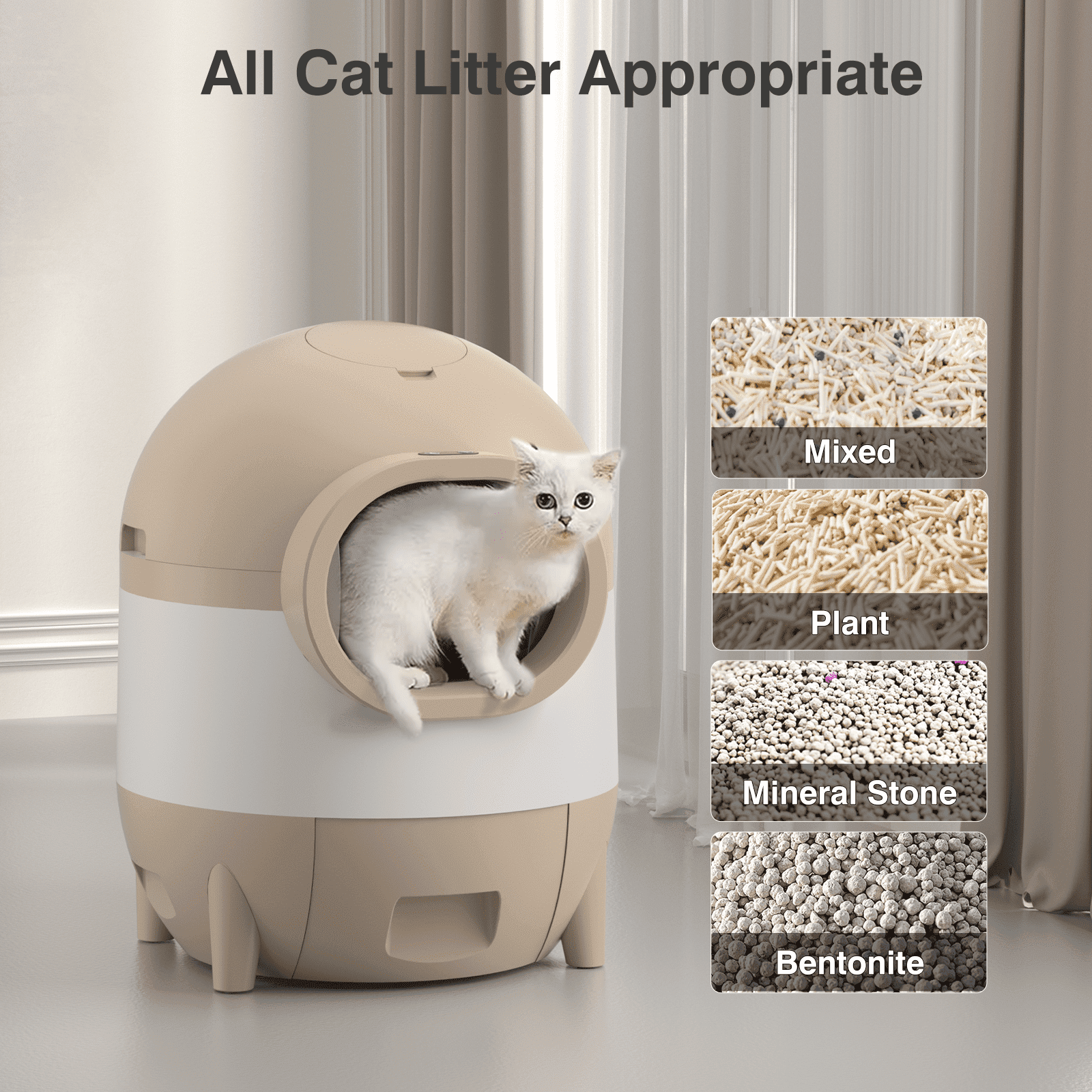 OMCPET 100L Smart Self Cleaning Cat Litter Box, Integrated Safety Protection Automatic Cat Litter Box for Multiple Cats, Odor Removal, APP Control, 2.4G Wifi, Brown
