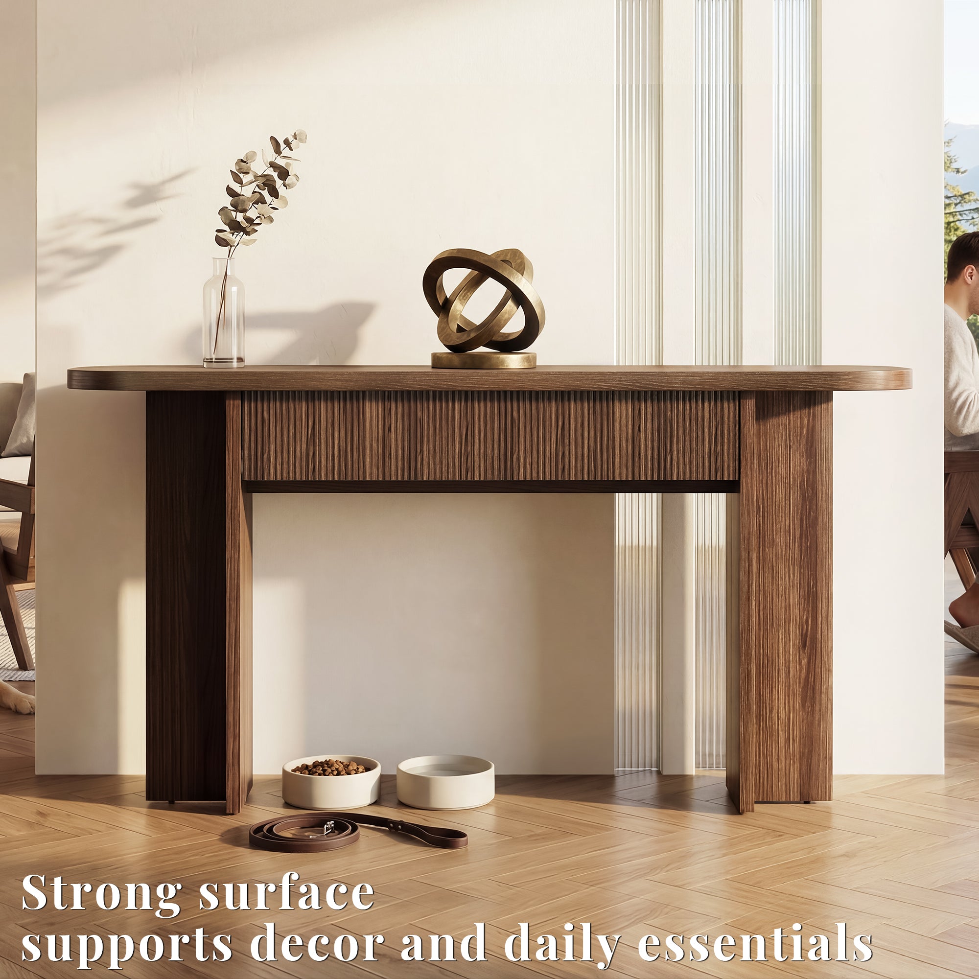 OMCHOM 63-Inch Farmhouse Console Table with Storage with 2 drawers，Entryway Sofa Table for Living Room Use, Hallway Behind Couch Farmhouse Home Decor Wood Piece