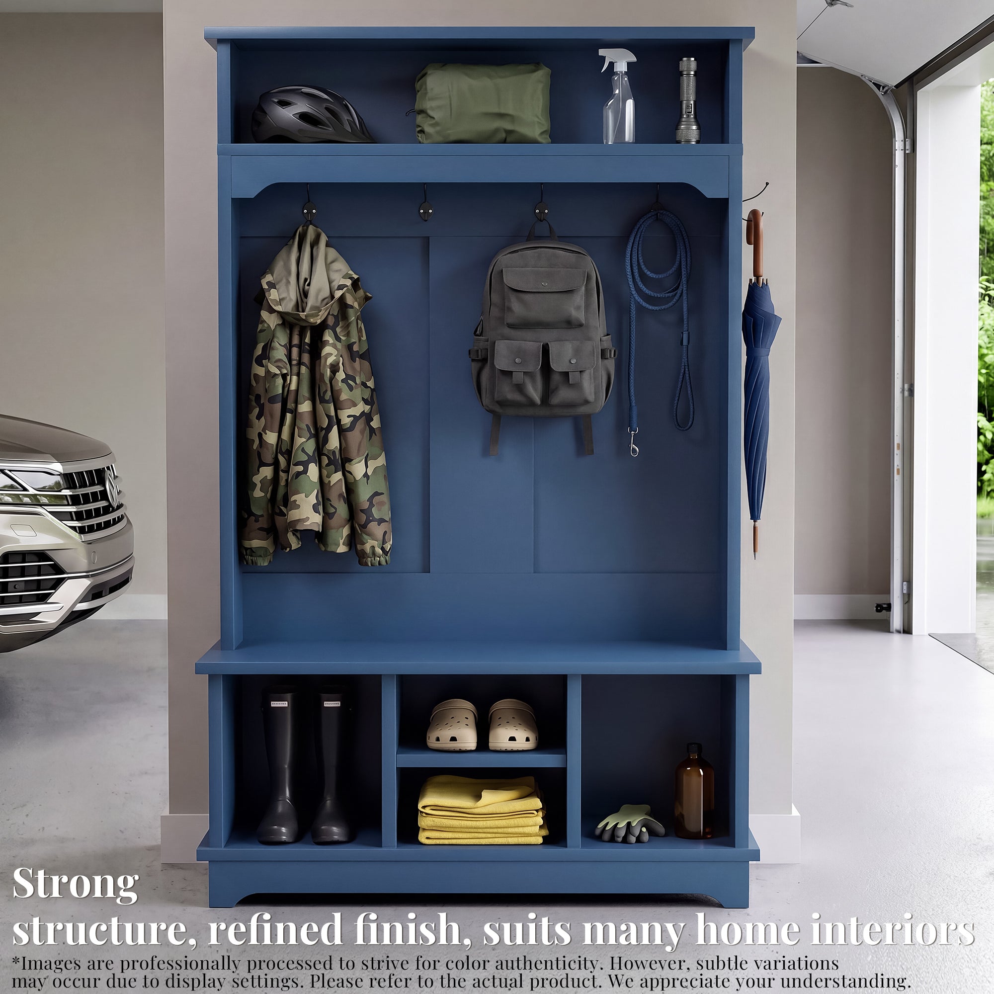 OMCHOM 5-in-1 Entryway Hall Tree with Bench & 4-Hook Coat Rack Organizer with Shoe Storage for Clothes, Shoes, Hats, Scarves, Bags, Umbrellas & Keys | 71" Tall Coat Rack with Shoe Storage & Top Shelf