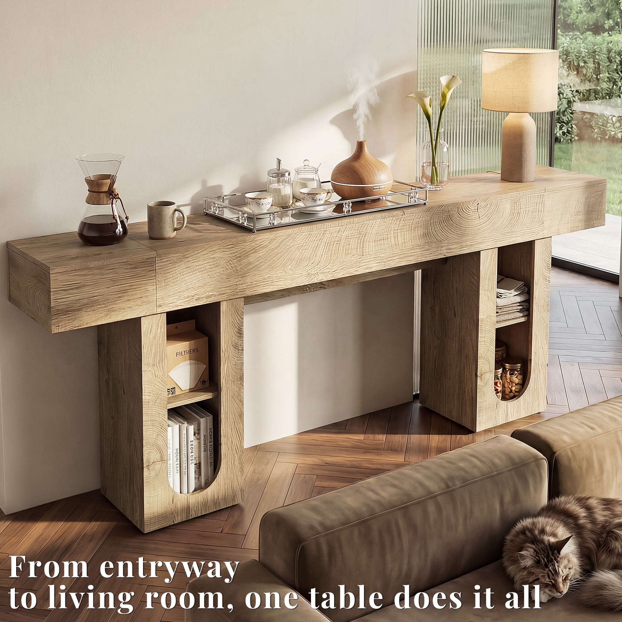 OMCHOM Rustic Farmhouse Console Table, 79 Inches Entryway Console Table with Storage, Industrial Hallway Accent Table for Living Room, Entrance