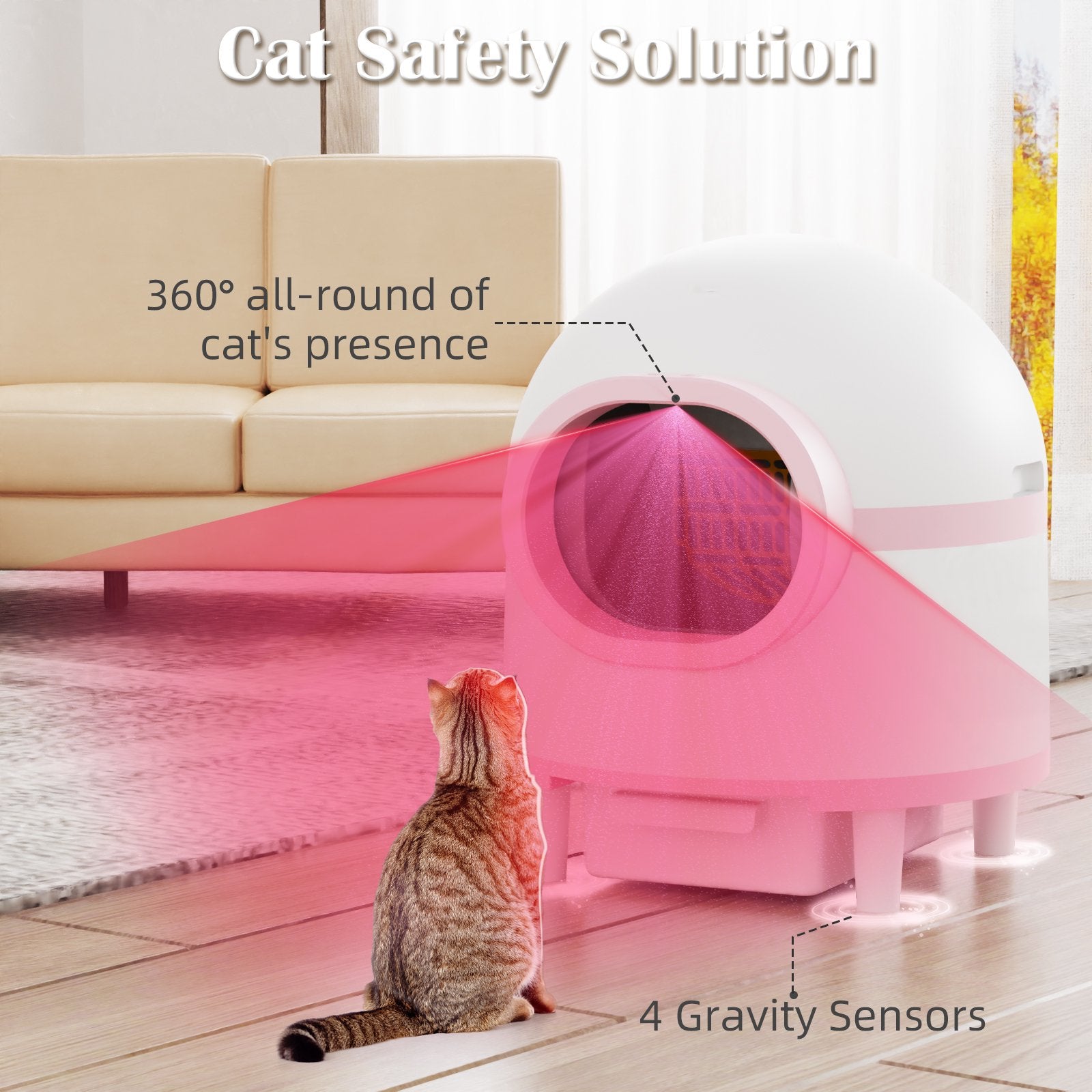 OMCPET Self Cleaning Litter Box, Automatic Cat Litter Box Self Cleaning Large Capacity for Multiple Cats, App-Controlled with Safety Sensors,1 Rolls Garbage Bags,Pink