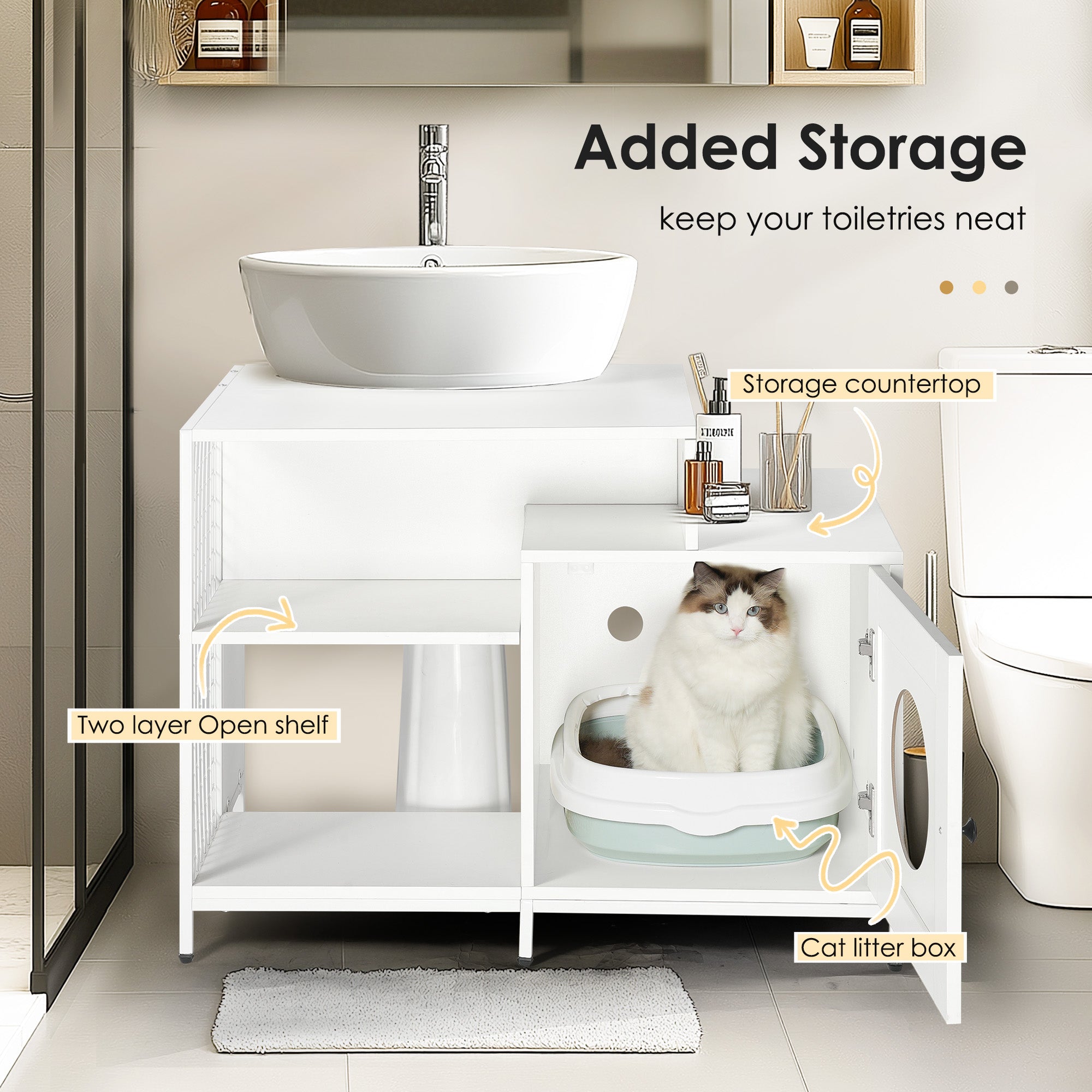 White Indoor Cat Washroom with Divider – OMCPET