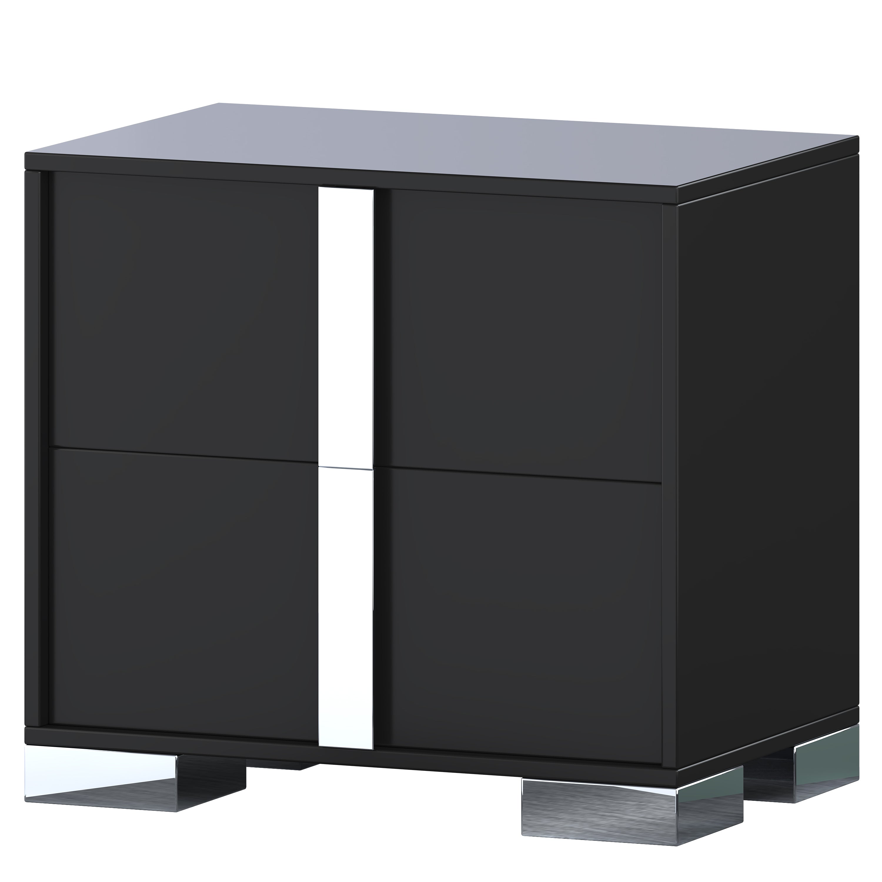 Black Mirrored Bedside Nightstand – Modern 2-Drawer Table