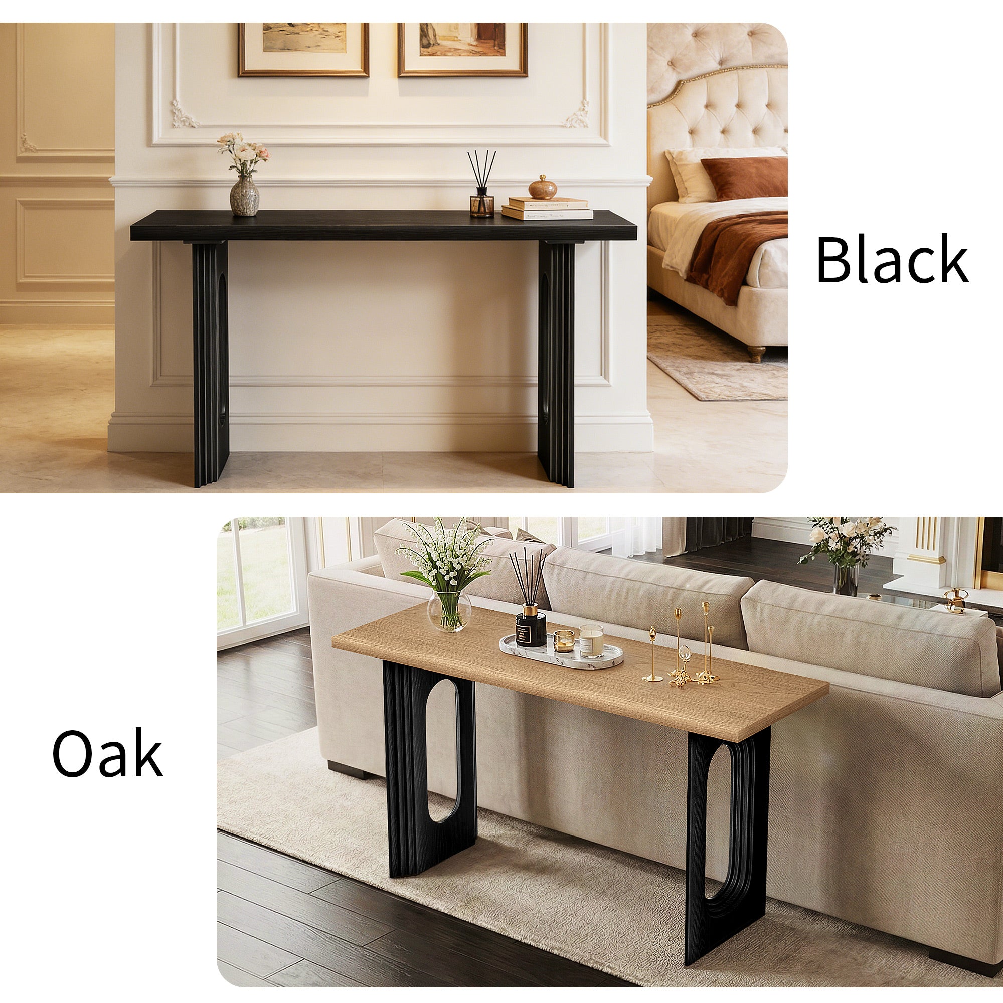 CATLK 59.2 Inch Console Table - Sofa Table Hallway Table, Solid Wood Veneer Console Table Behind Couch with Round Hollow Legs for Foyer, Living Room or Hallway