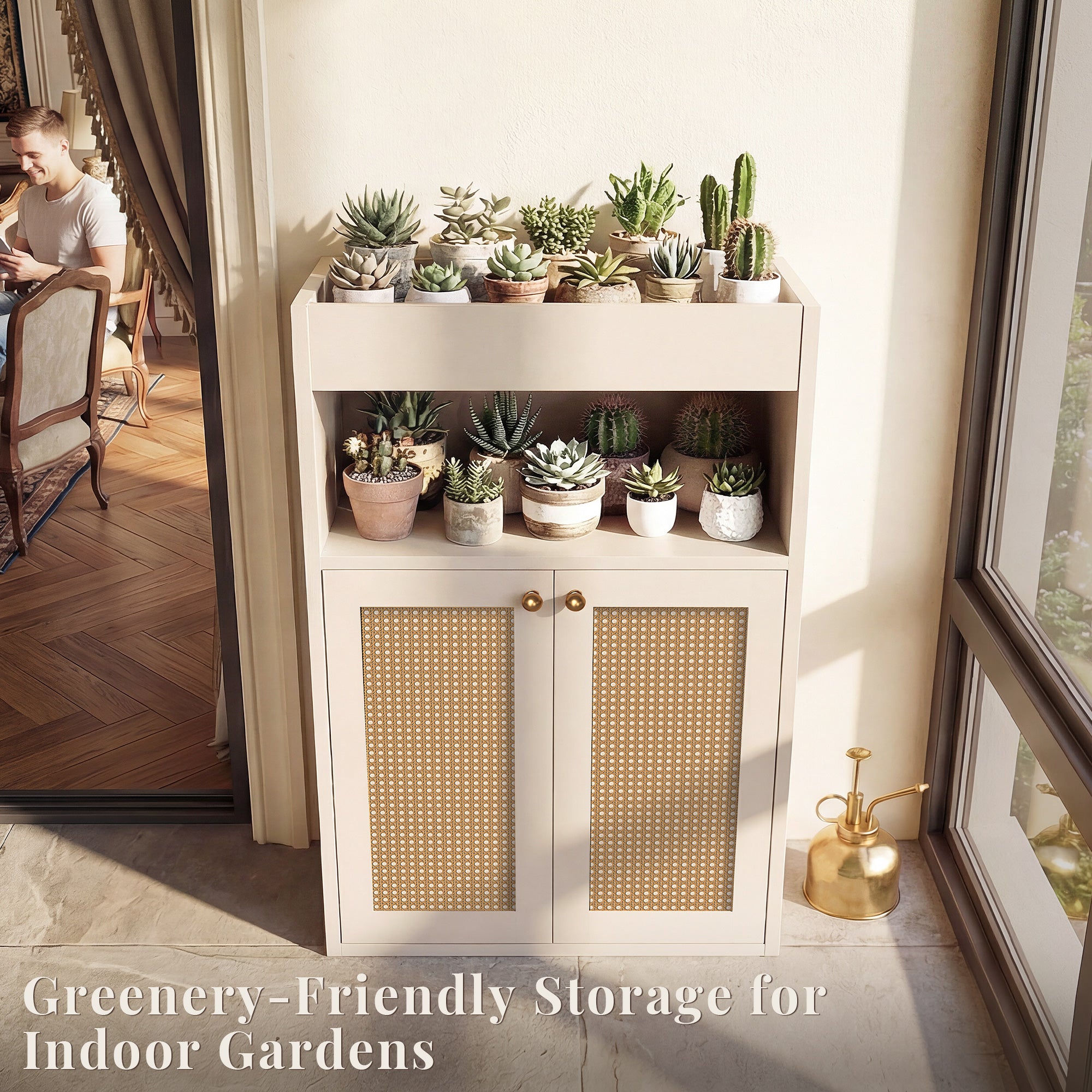 OMCHOM Easy Setup Bathroom Cabinet Organizer, Bathroom Floor Storage Cabinet, Wooden Storage Organizer with 2-Door Space-Saving Cabinet with Shelves and 1 Cupboard, Freestanding Entryway Storage Unit Console Table