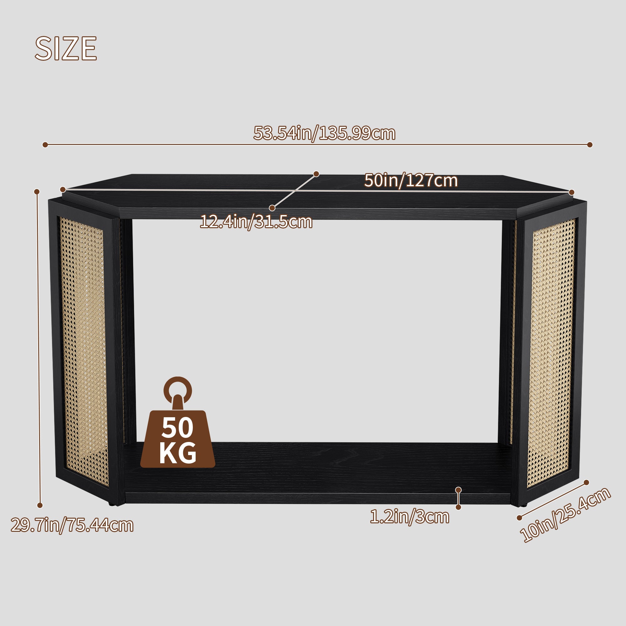 CATLK 53.54" Rattan Console Table with Open Shelf - Narrow Sofa Table Rhombus Wooden Table for Entryway, Hallway, Living Room