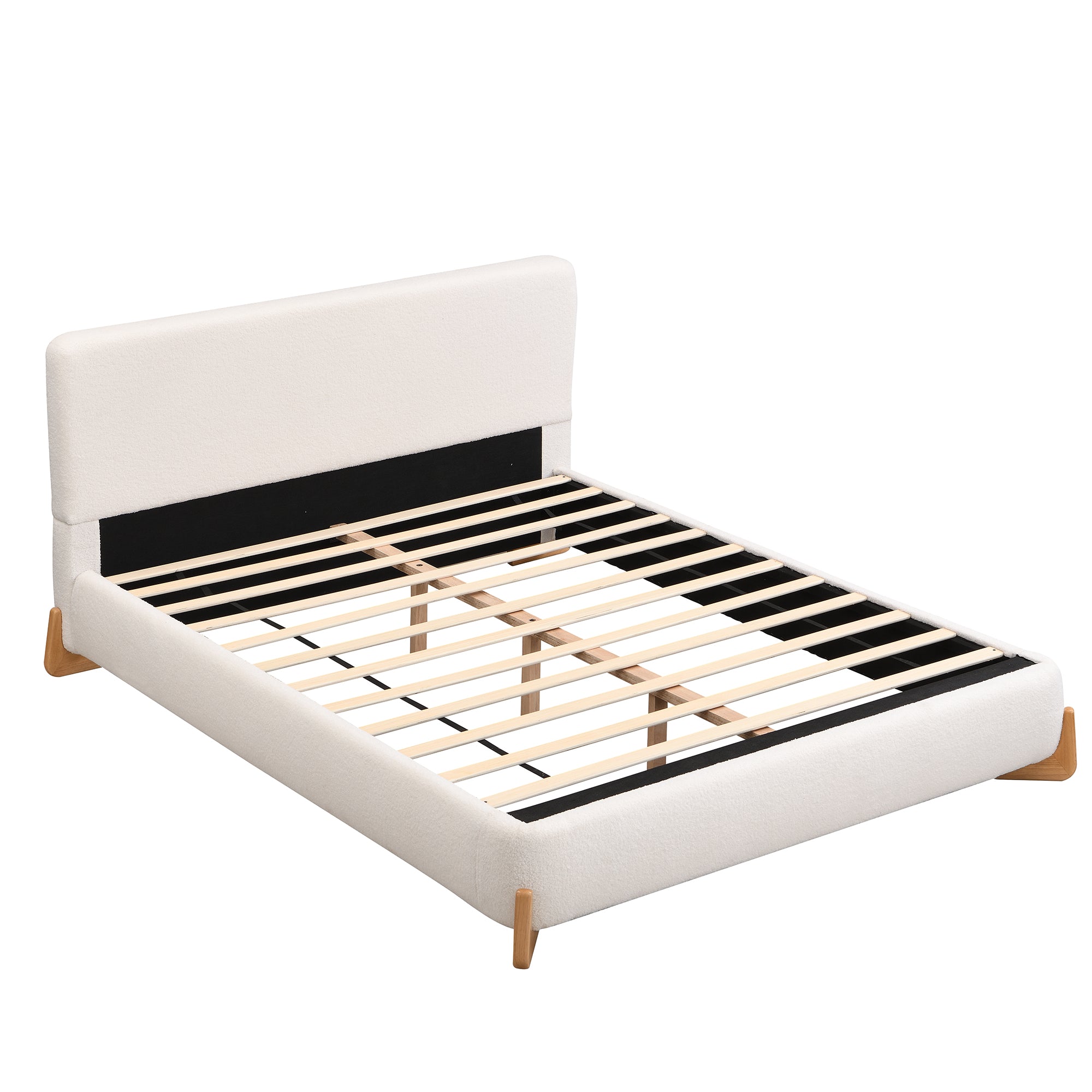 White Boucle Upholstered Bed, King Size – Modern Luxury Bedroom Furniture