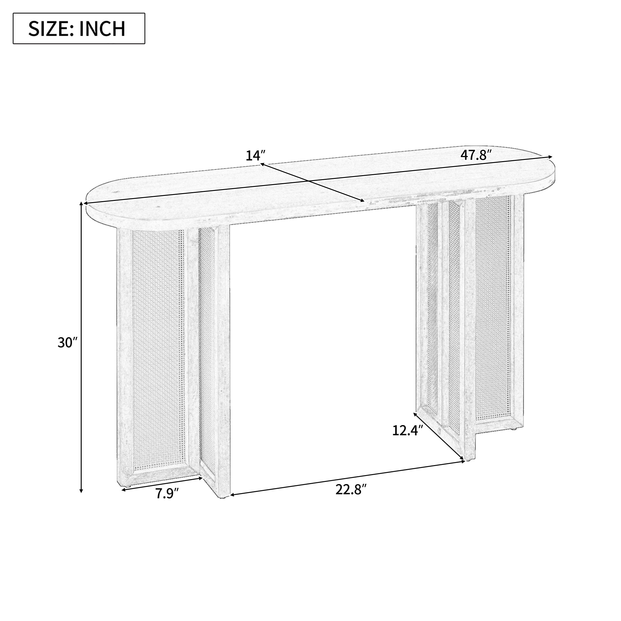 OMCHOM Farmhouse Console Table,Rattan Narrow Table for Entryway Hallway and Living Room