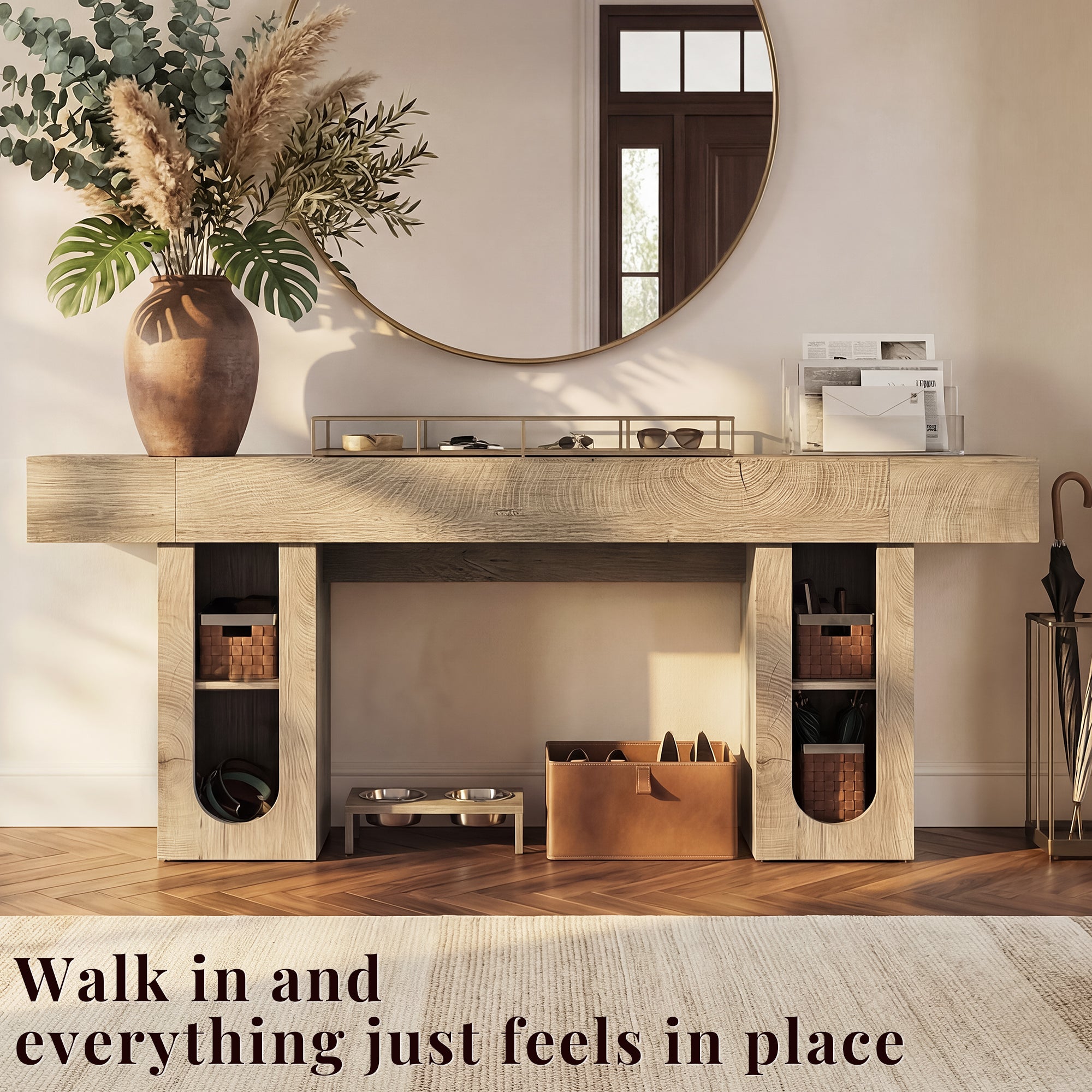 OMCHOM Rustic Farmhouse Console Table, 79 Inches Entryway Console Table with Storage, Industrial Hallway Accent Table for Living Room, Entrance