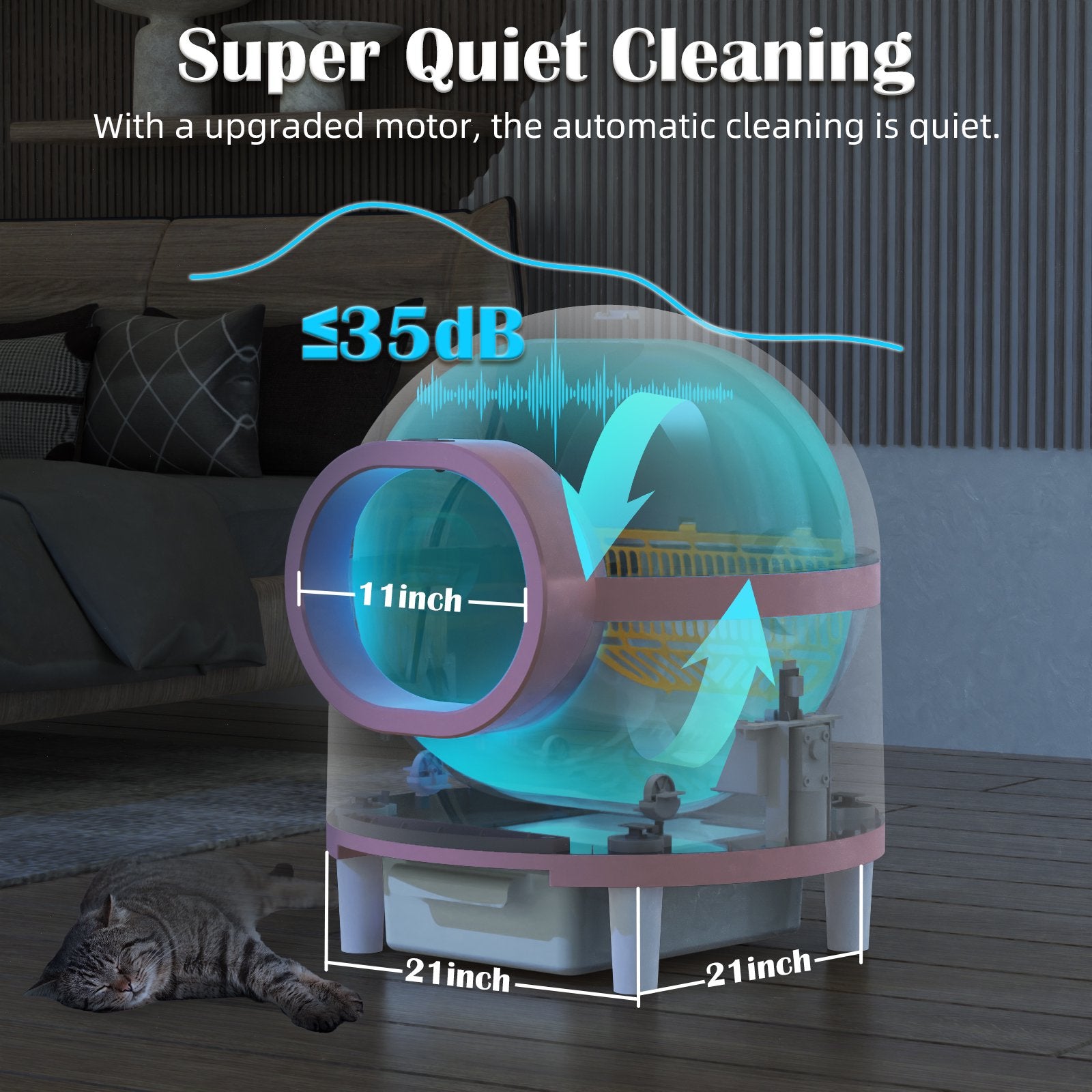 OMCPET Self Cleaning Litter Box, Automatic Cat Litter Box Self Cleaning Large Capacity for Multiple Cats, App-Controlled with Safety Sensors,1 Rolls Garbage Bags,Pink