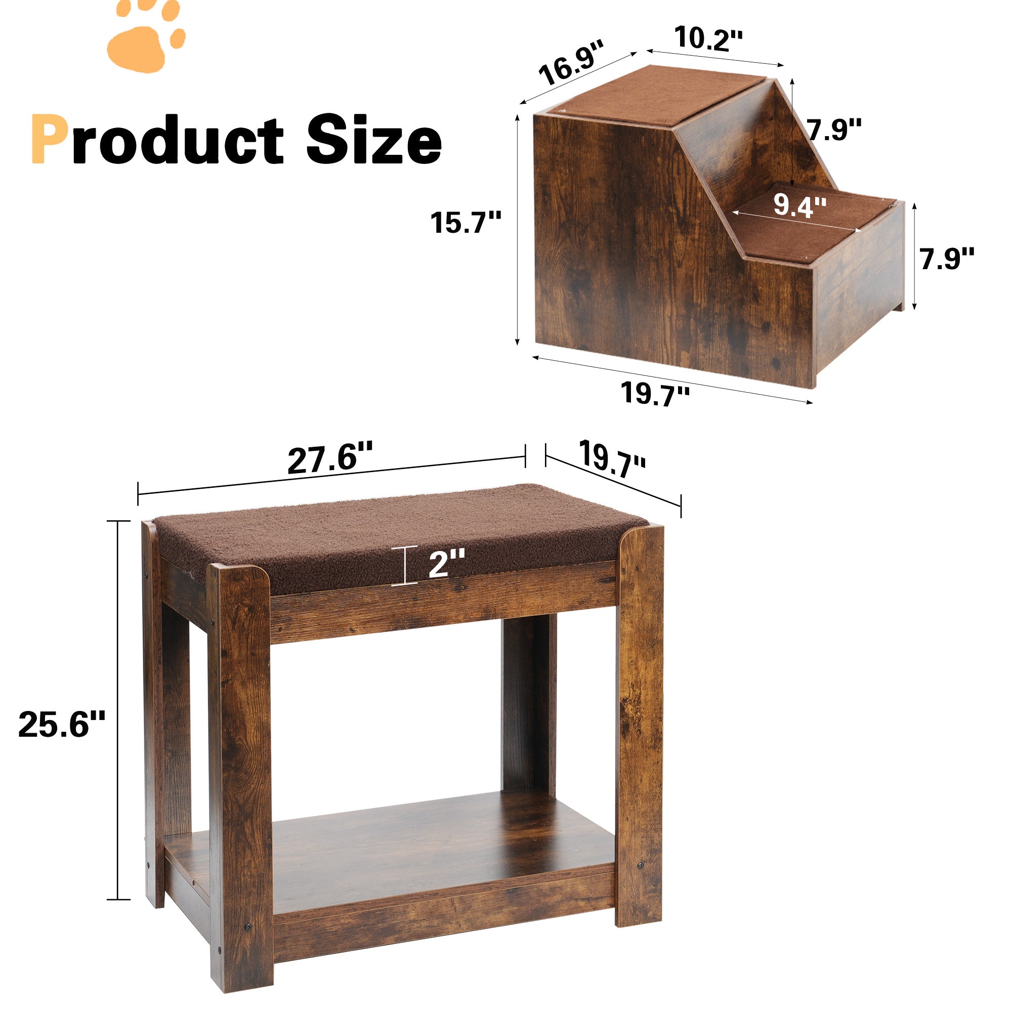 OMCPET Elevated Pet Bed with Stairs – Cozy Double-Layer Design for Small Pets