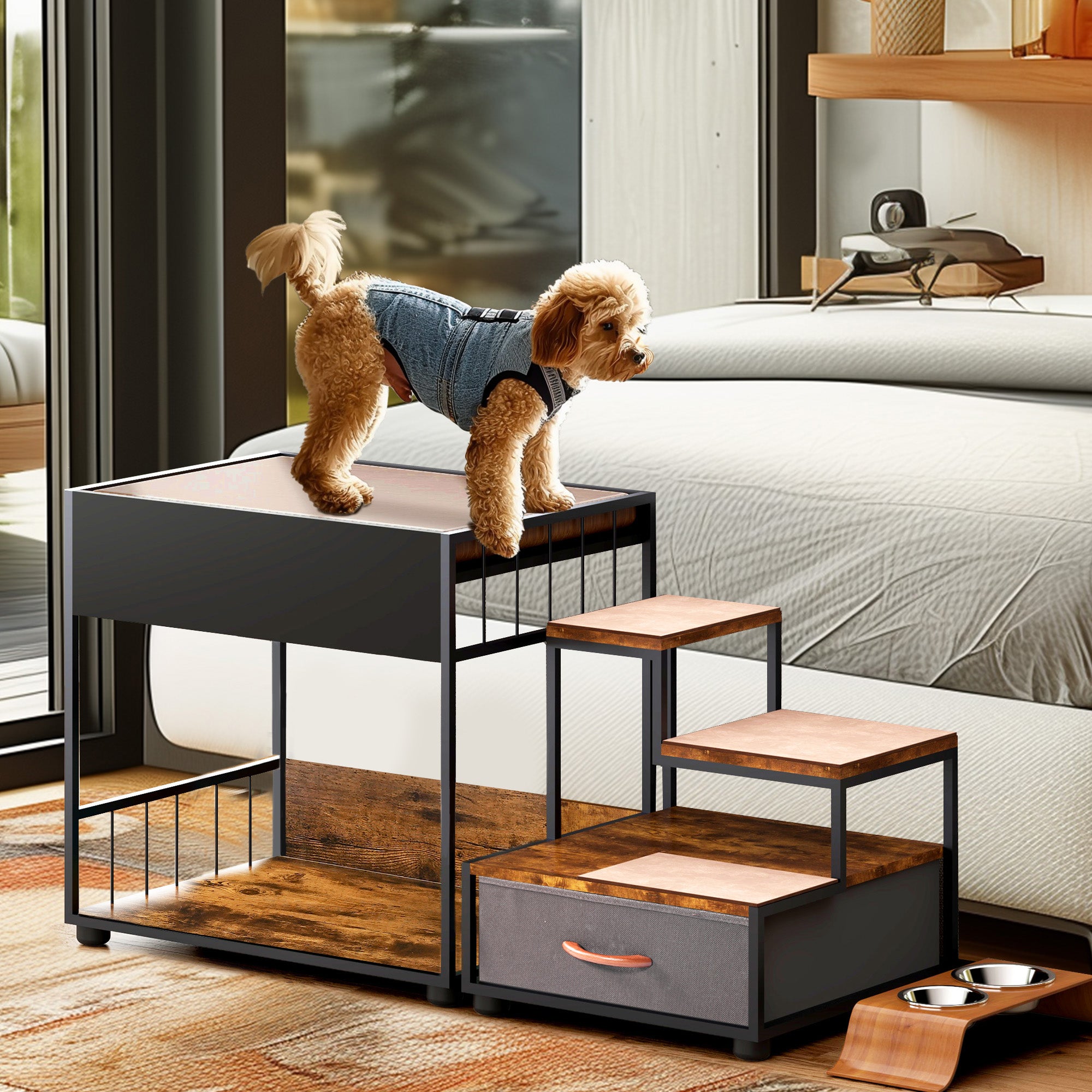 OMCPET Cat Step Window Perch – Multi-Level Pet Ladder with Cushion and Anti-Skid Pads