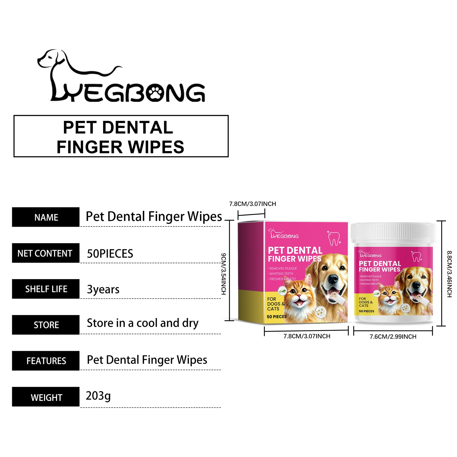Yegbong Cat & Dog Tooth Wipes – Easy Finger Tooth Cleaner for Pets