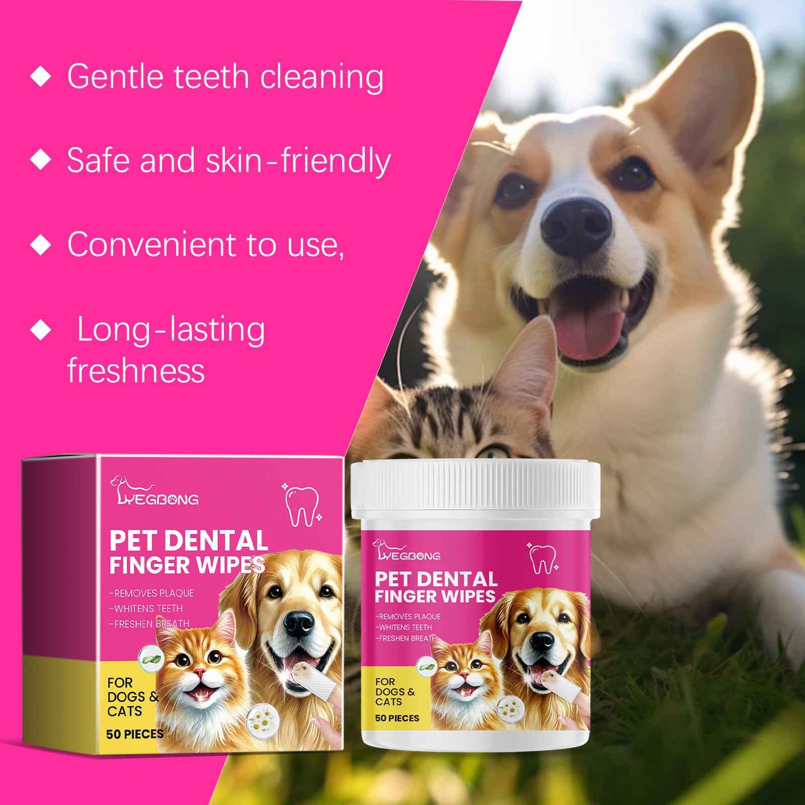 Yegbong Cat & Dog Tooth Wipes – Easy Finger Tooth Cleaner for Pets
