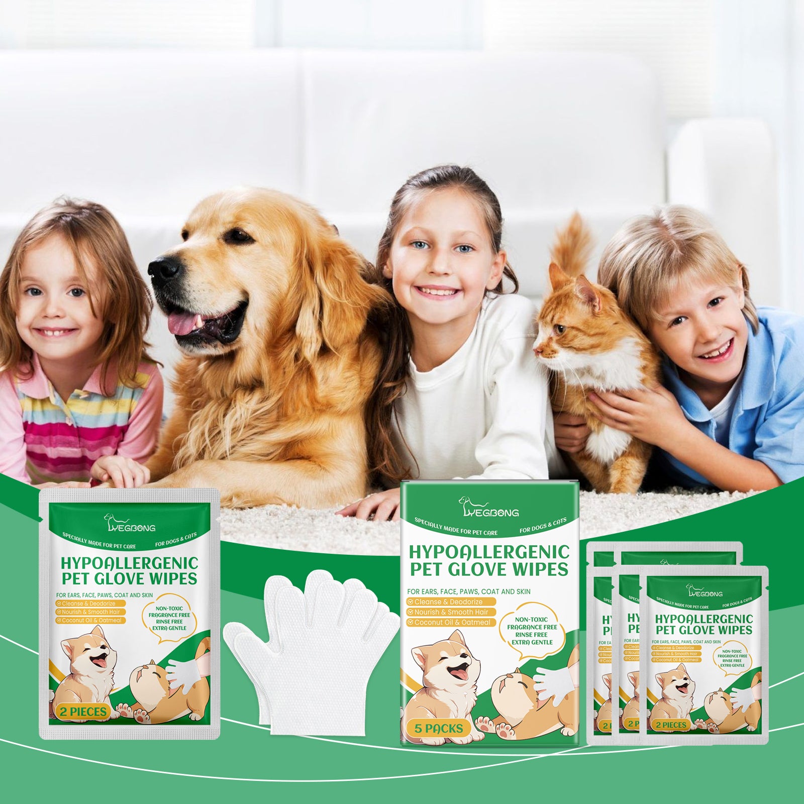 Yegbong Pet Cleaning Gloves – Disposable Grooming Wipes for Cats & Dogs