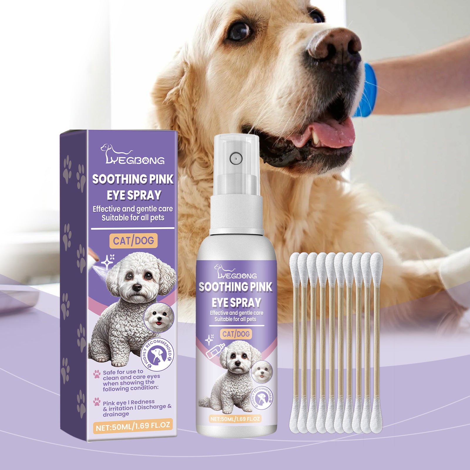 Yegbong Pet Eye Care Spray – Gentle Tear Stain Remover & Moisturizing Cleaner