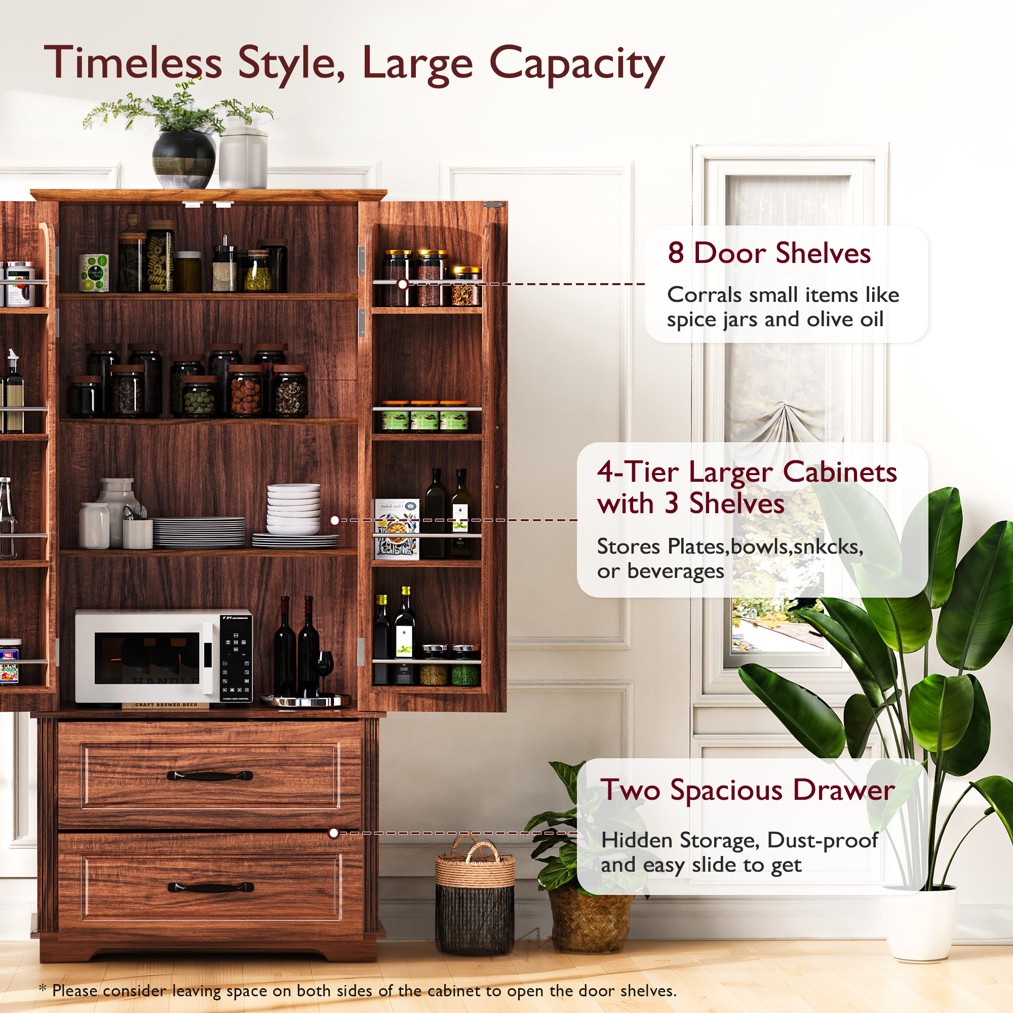 K&K 71" Farmhouse Kitchen Pantry Cabinet with Storage Brown