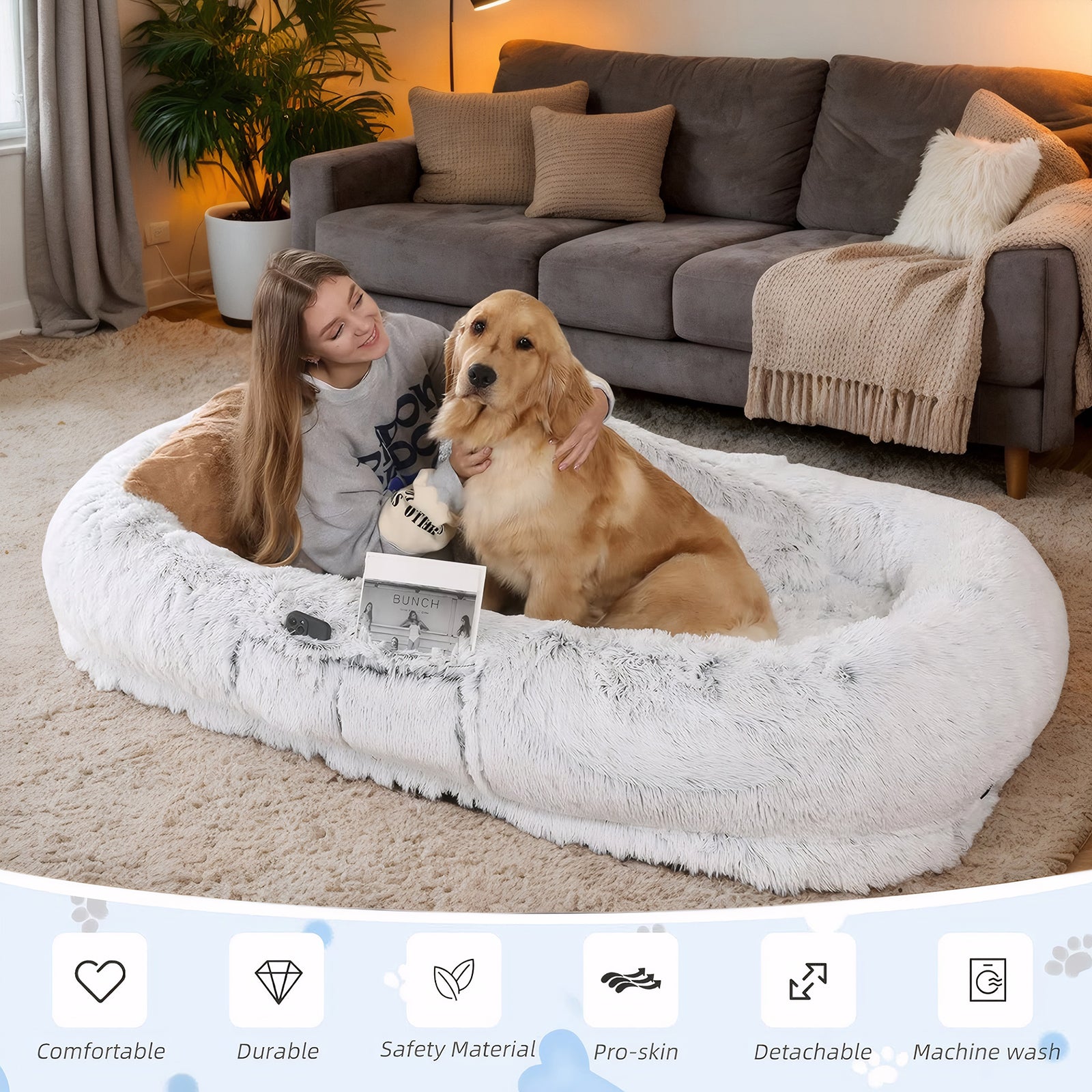 OMCPET Human-Size Dog Bed – For Napping, Cuddling & Relaxing with Pets