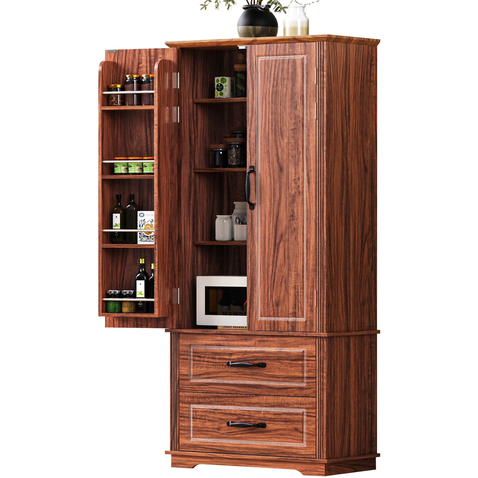 K&K 71" Farmhouse Kitchen Pantry Cabinet with Storage Brown