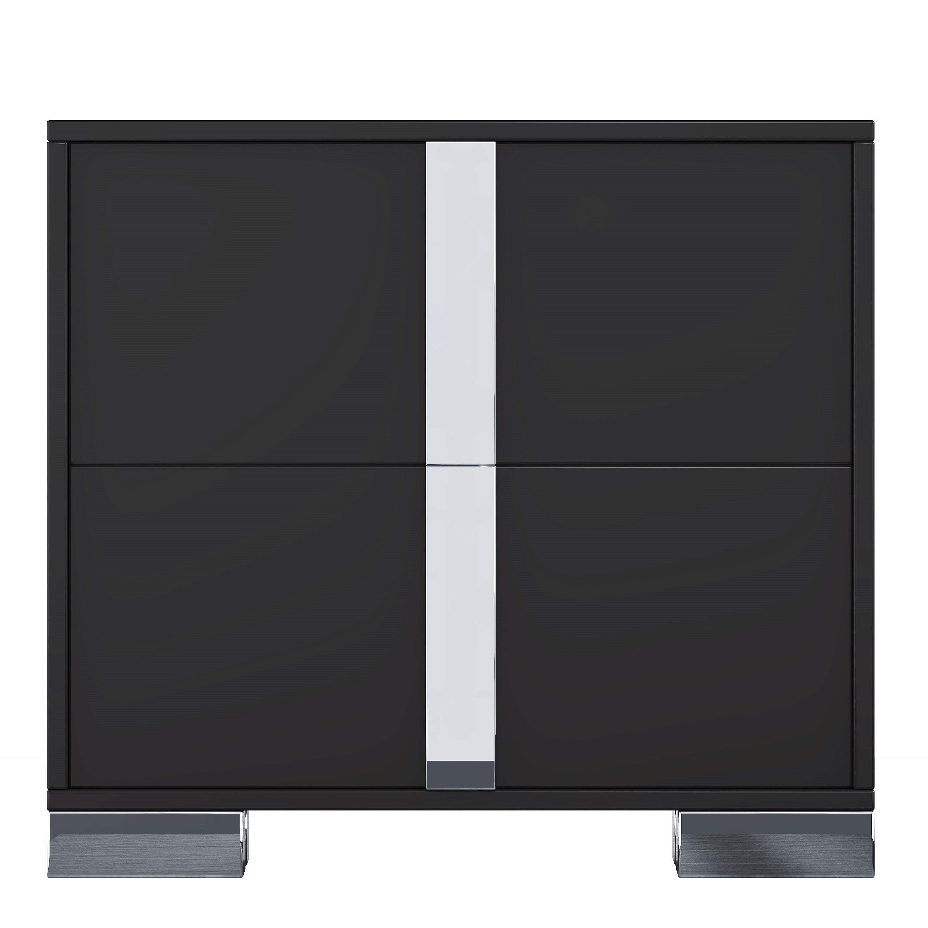 Black Mirrored Bedside Nightstand – Modern 2-Drawer Table