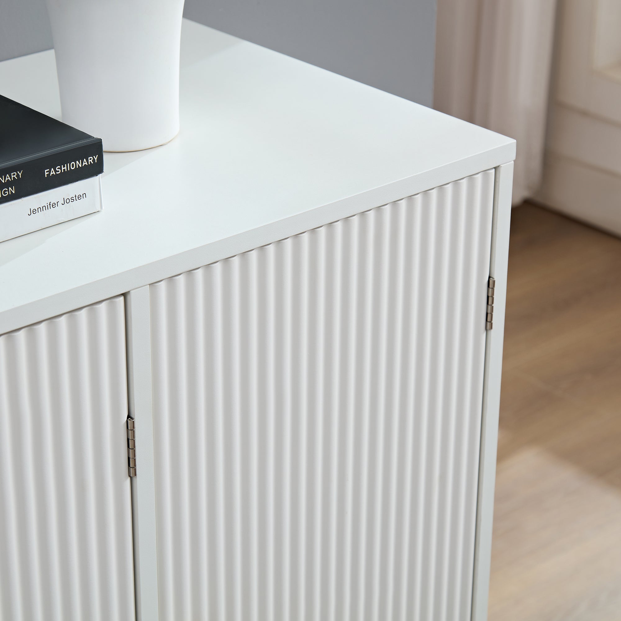 Wavy Texture White Storage Cabinet