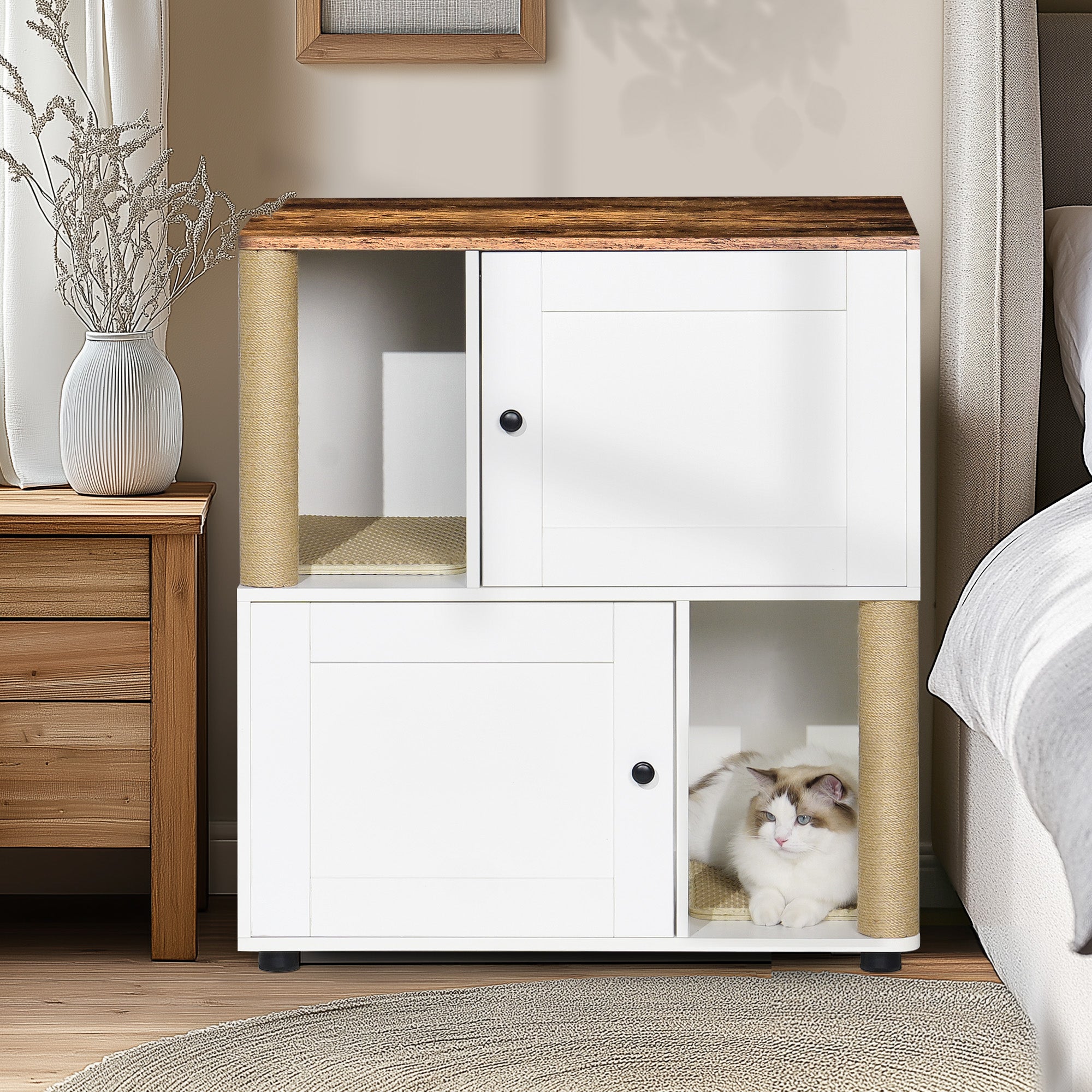 Dual Cat Litter Enclosure for Two Cats – Hidden Box Cabinet with Storage