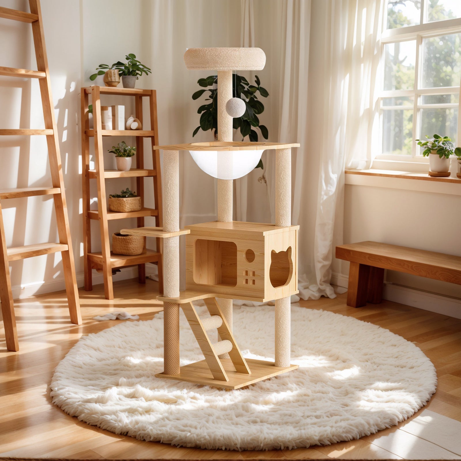 OMCPET Cat Condo Tower – Wood Tree with Perch and Hammock