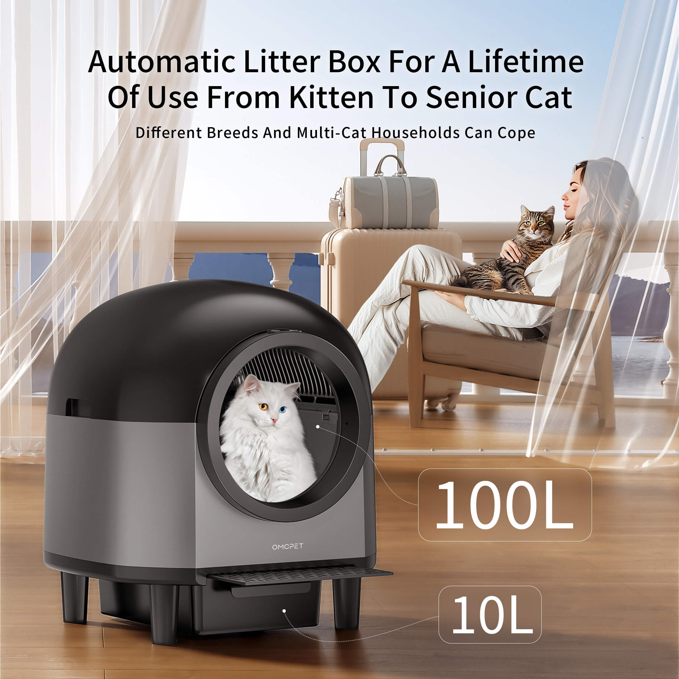 OMCPET M1 Smart Self-Cleaning Cat Litter Box with Odor Control