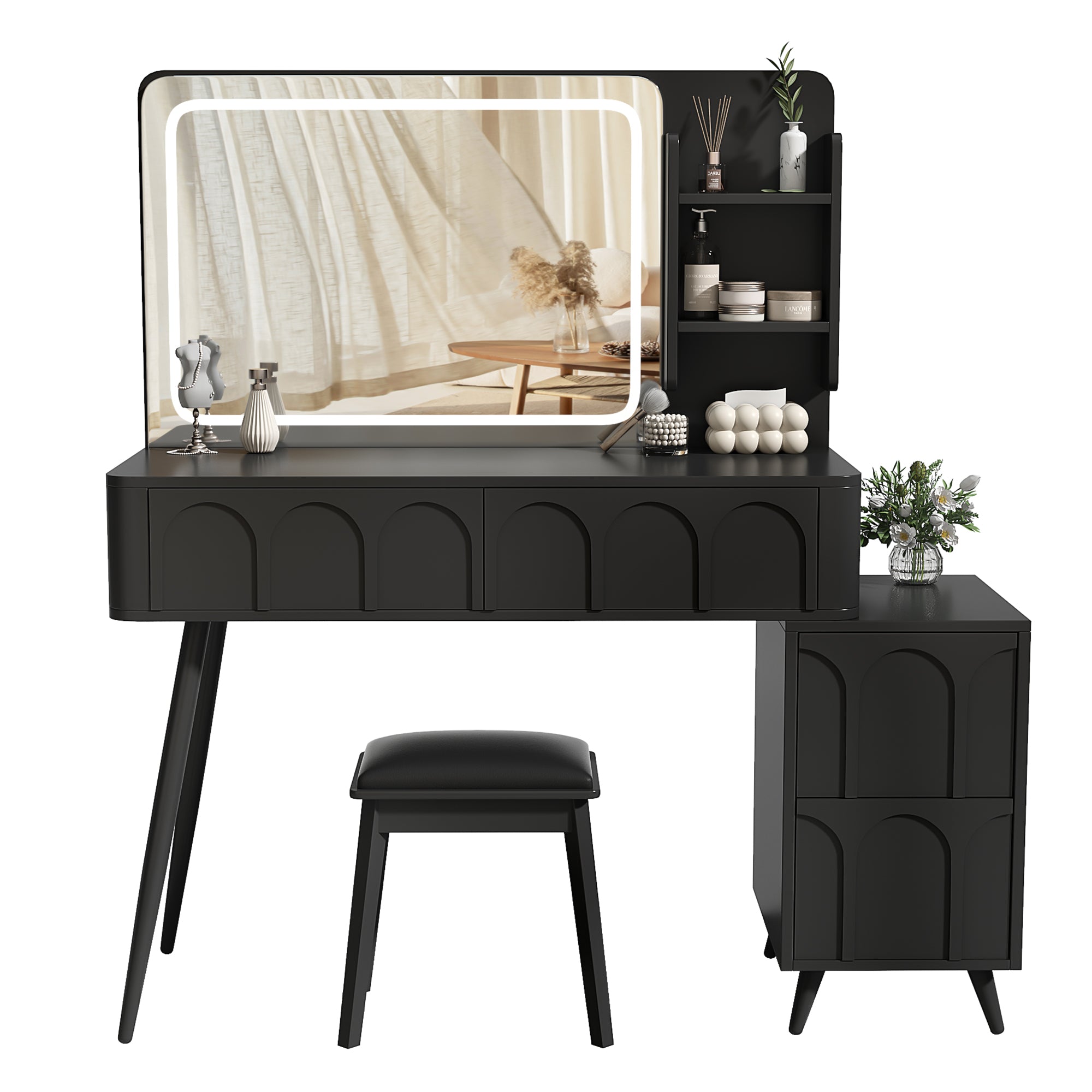 Black Vanity Set with LED Mirror & 4 Drawers